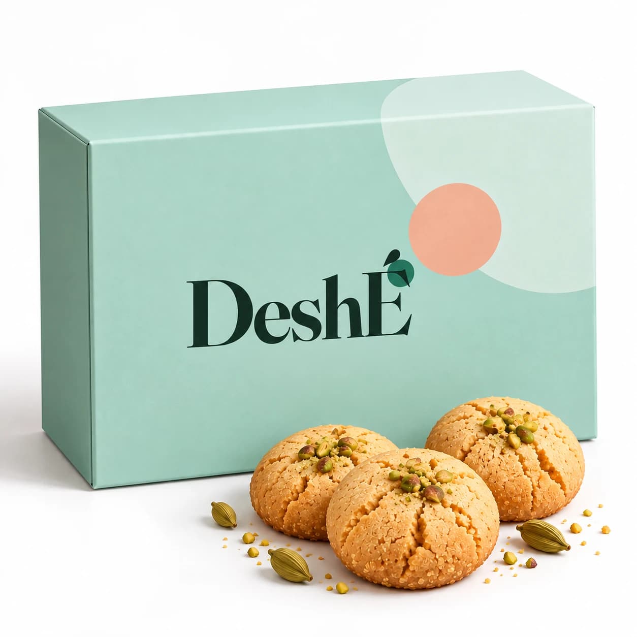 DeshÉ Nanakhatai box with three cookies and cardamom